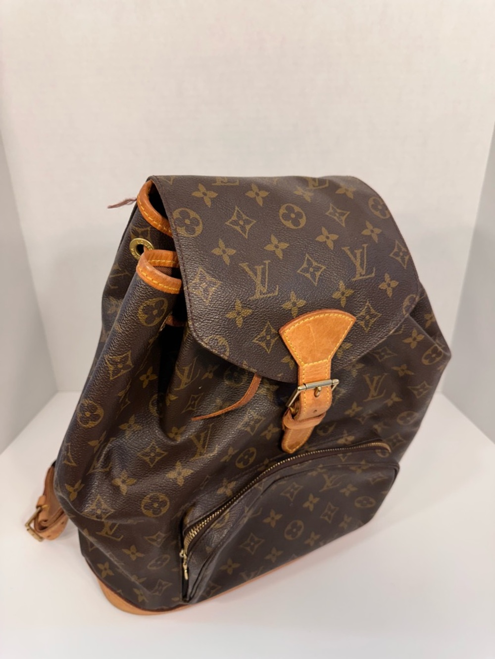 Louis Vuitton Monogram Canvas Backpack with Tan Leather Trim